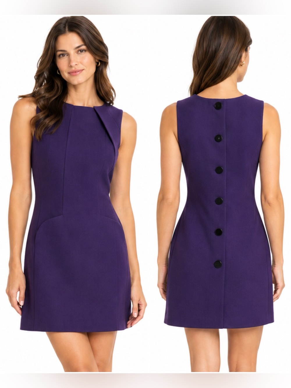 JILL STUART | Designer Purple A-line Mod Button Down Back Silk & Wool Dress